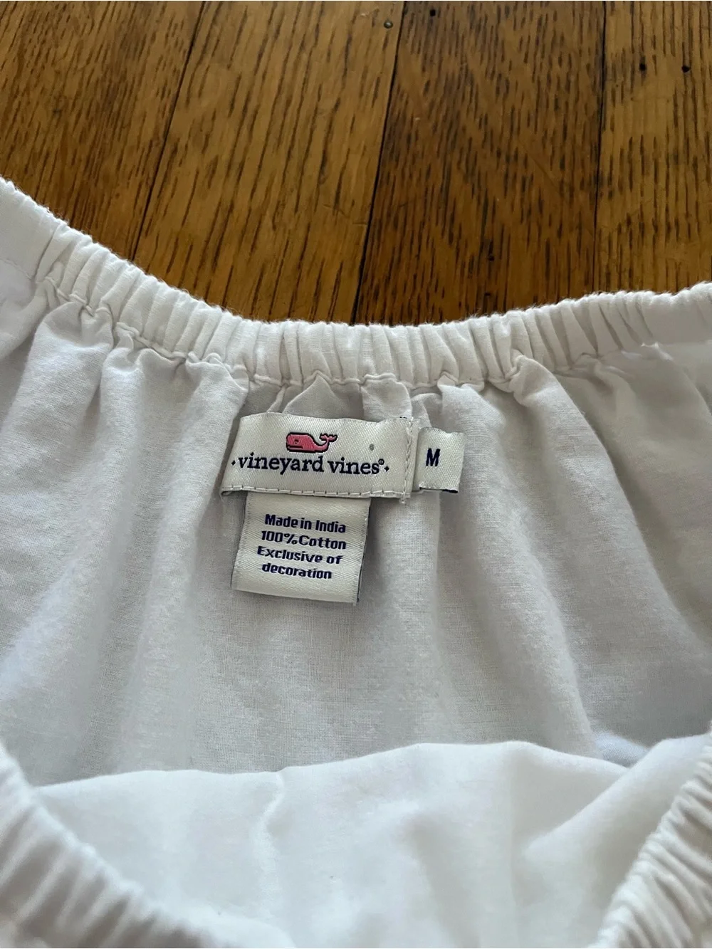 Vineyard Vines White Off-Shoulder Cotton Top with Pink Logo